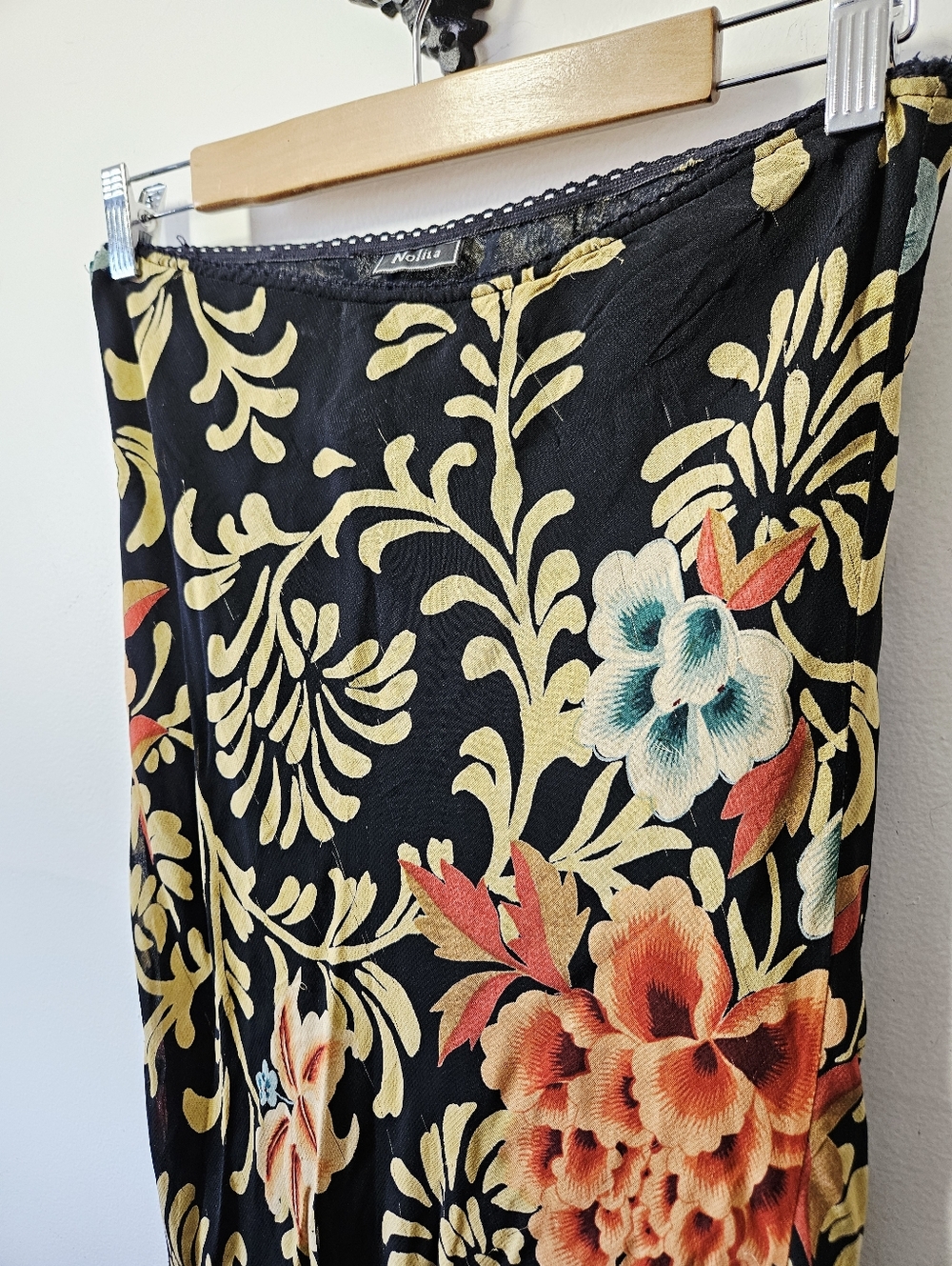 Vintage Y2K Nolita Floral Maxi Skirt Size L Ruffle Hem Sheer Overlay 90s - Picture 4 of 8